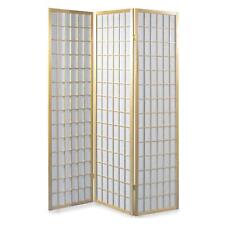 Paravent en bois vernis naturel avec 3 panneaux repliables en papier de riz