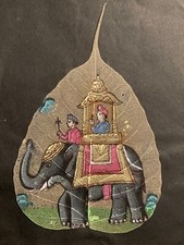 PEINTURE MINIATURE INDIENNE SUR FEUILLE DE FIGUIER  SÉCHÉE  INDE RADJASTAN