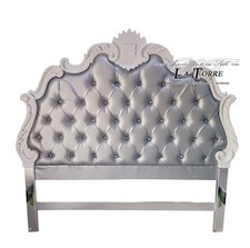 Tête Lit Tête de Lit Double Baroque Cuir Éco Ou Tissu Bois Argenté Plaqué Or