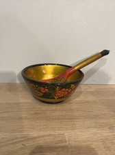 Ensemble Bol et Cuillère en bois laqué Peinture Khokhloma à la main de l’URSS