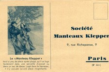 PARIS Carte Pub Société Manteaux Klepper 9 rue Richepanse Détail manteau au dos