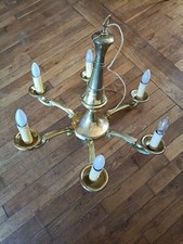 Authentique Grand Lustre 6 Branches en Laiton - Début 20ème -