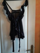 Nuisette noire voile et satin