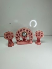 Pendule et 2 vase rose en barbotine art deco Sarreguemine modèle Esdeve bon etat