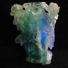 chine grand vase couvert ancien Fluorine sculpté 22 cm vase jade Qing republique