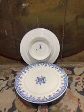 2 plats a gateaux sur pied en faience de rouen LG  ancre marine 23,5cm XIXe