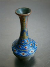 VASE MINIATURE GOUDA FAIENCE EMAILLEE CERAMIQUE ART DECO ANCIEN 10cm SOLIFLORE