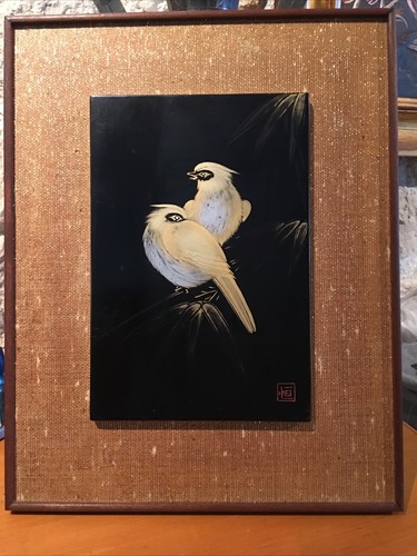 Tableau laque chine - laque, oiseaux