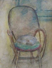 Adolphe Deteix (1892-1967) (025) - pastel - chat sur un fauteuil