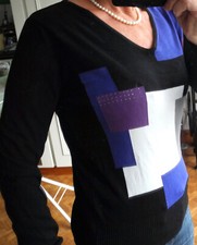 Pull 123 1.2.3 38/40 motifs géométriques  noir gris blanc bleu violet