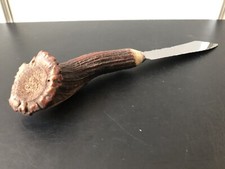 Vintage Ancien Couteau de Service Découpe Gibier Manche Corne Bois Cerf Plateau
