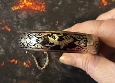 TRÈS BEAU BRACELET ANCIEN PLAQUÉ ARGENT ET BLEU AVEC GRAVURES