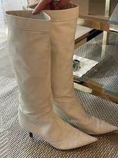 SERGIO ROSSI BELLES BOTTES VINTAGE CUIR BLANC P38,5 BOUTS POINTUS petits talons