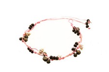 Bracelet de cheville perles coquillages grelots fil tressé rose  5085