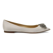 Jimmy Choo Love Décoré Satin Plat Chaussures Ballerine en Blanc 36.5 6.5