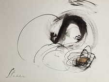 Robert Stenne, abstraction, technique mixte encre et aquarelle, signée, 26x35 cm