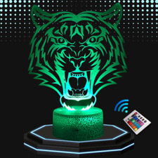 Lampe de chevet 3D LED animal Tigre décoration, Veilleuse changement de couleurs