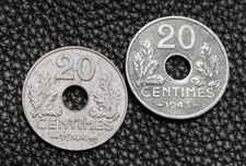 20 Centimes 1944, France, Fer + 20 Centimes 1943, Zinc