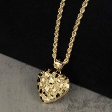 Pendentif Charme En Or Jaune 18K Sur Cœur Avec Chaîne De 24"
