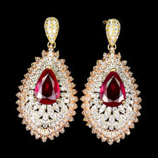 925 Argent Sterling Boucles Poire Rubis 12x8mm Bijoux Noël Cadeau Gratuit Ems