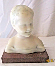 ANCIEN BUSTE en Cire- jeune enfant souriant - Socle Bois -16 cm