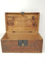 ANCIENNE BOITE COFFRE BOIS AMIDON DE RIZ LECONTE DUPOND