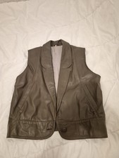 Gilet vintage en cuir véritable – Col tailleur – Années 80/90 – Taille 42