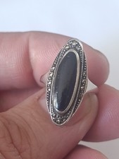 Bague Argent Massif Marcassite & Pierre à Identifier Taille 50 - 4,1 g Bijoux