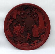  chinese circular red lacquered old man and 4 children