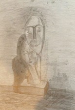 Tableau ancien crayon portrait