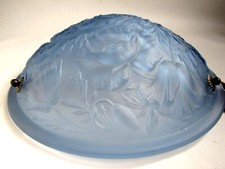 Lampe Vasque en Verre Bleu Fleurs Art Déco 1930