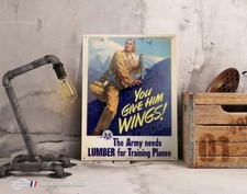 Plaque métal déco 40x30cm Pilote avion WW2 US army-navy "you give him wings !" 