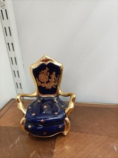 Boite Fauteuil Porcelaine Limoges, Bleu Cobalt Et Doré.