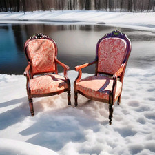 Paire fauteuils XIX siècle début XX em tissu & en noyer