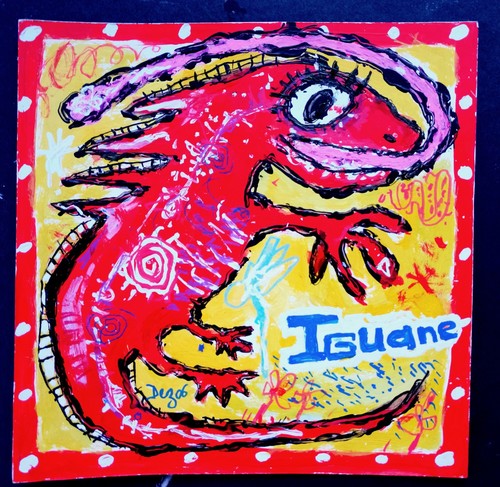 Tableau peinture iguane - tableau, varan