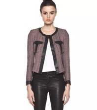 NEW Isabel Marant Pink Tweed Black Leather Trim Jacket 34/XS Orig.$1130