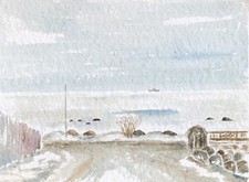 Unbek. Peintre - Plupart Mer - Côte - Bateau - Hiver - Neige - Aquarelle - 24 X