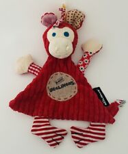 3371?LES DEGLINGOS Doudou Plat Singe BOGOS Velours Rouge