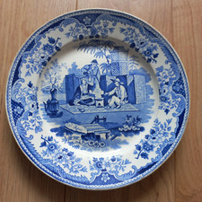 Assiette faience Montereau Louis Lebeuf le repas chinois bleu 1834