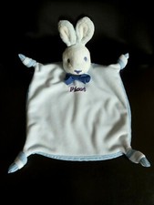 *. DOUDOU PLAT PICOT LAPIN BLEU NOEUD PAPILLON EXCELLENT ETAT
