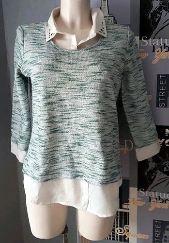 Pull chemisier blanc vert - pull/chemisier, blanc/vert