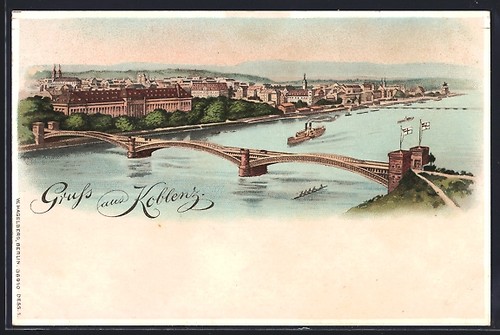 Lithographie coblence vue - coblence,,