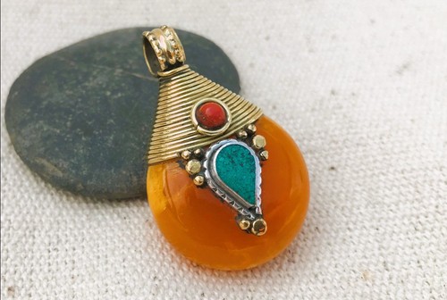 Pendentif ethnique tibétain - pendentif,