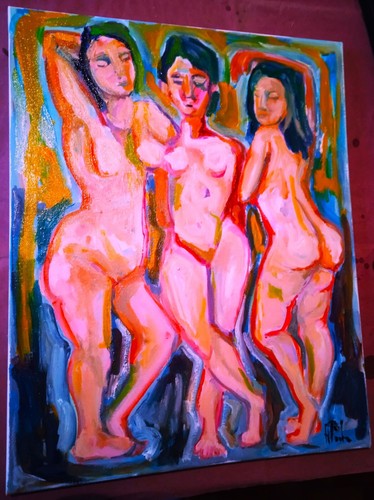Peinture tableau cubiste - peinture, nu