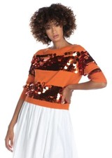 Relish Pull Femme Ganesh Orange Pull A Trois Quart Coton à Paillettes