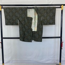 Veste kimono japonais vintage Michiyuki gris soie Oshima traditionnelle 32 po