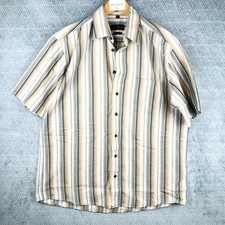 Lorenzo Calvino Milano Chemise Homme L 41/42 Marron Beige Rayure Manches Courtes