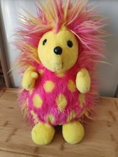 Ancienne peluche doudou hérisson rose jaune Ajena Vintage Made In France