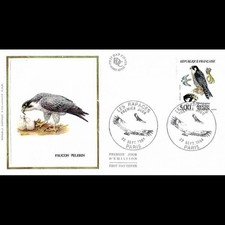FDC soie - Rapaces, faucon pèlerin - 22/9/1984 Paris