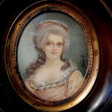 Portrait de jeune femme  MINIATURE   Peinture XVIII-XIXè. signé Minard